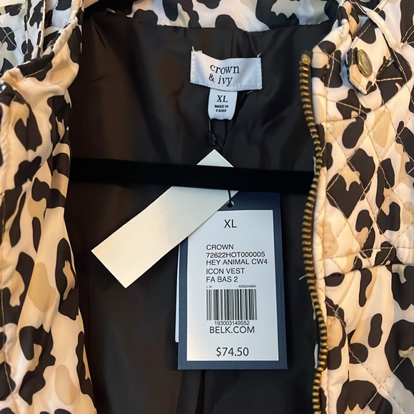 Women’s Crown and Ivy Puffer Vest, Cheetah Print - Picture 2 of 4
